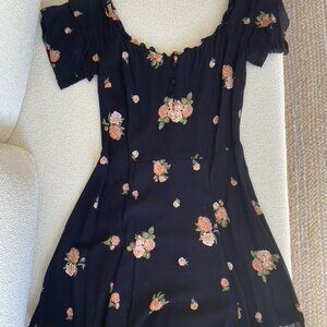 The Reformation Black Floral Diana Mini Dress Size 8 Excellent Condition